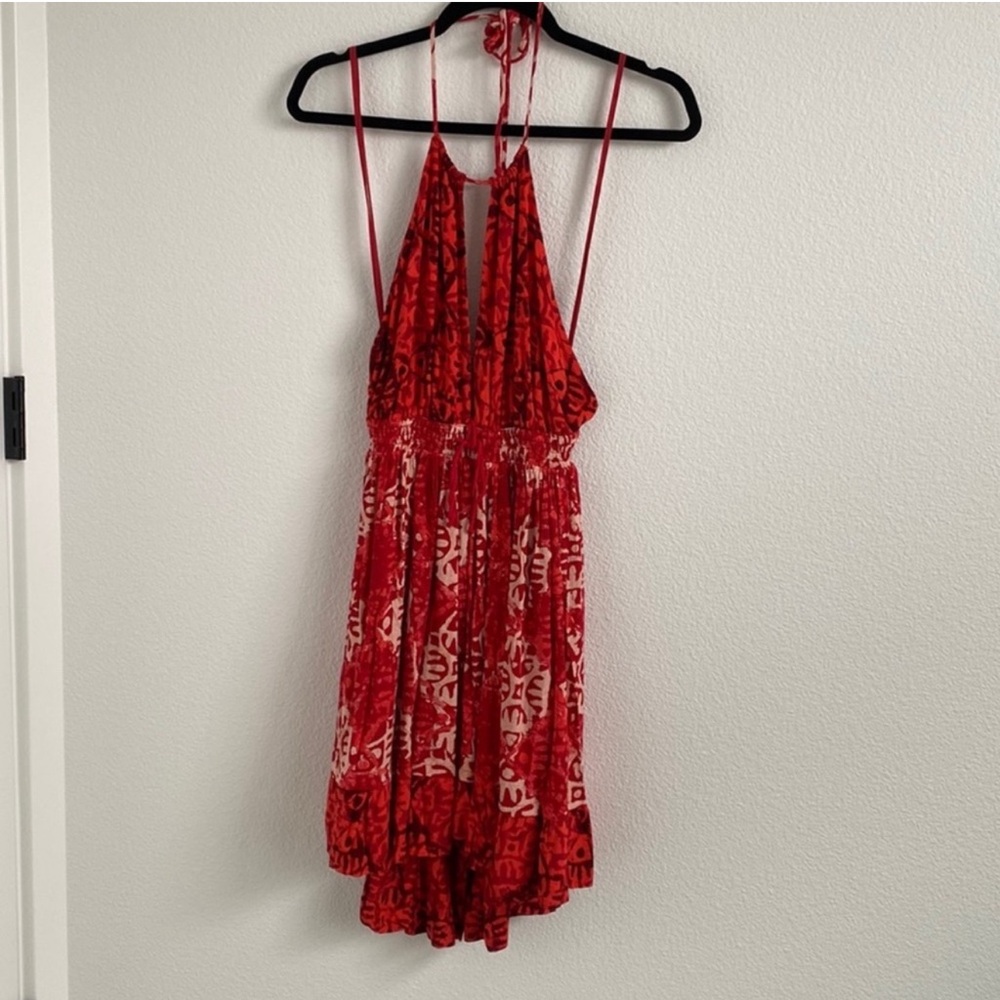 Free people tropical print open back halter mini dress